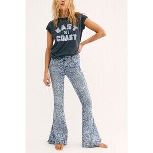 Free People We The Free Dream Lover Paisley Printed Flare Leg Jeans 26 Stretch